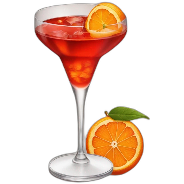 A Negroni Cocktail, red glass with orange emoji