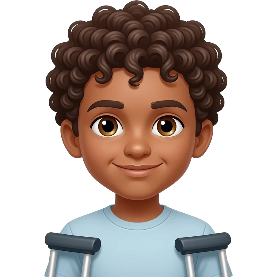 light skin boy with brown twisted afro with crutches emoji