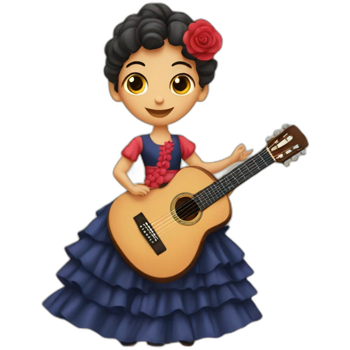 gitano-tocando-la-guitarra-con-dos-enanos-vestidos-de-flamenca emoji