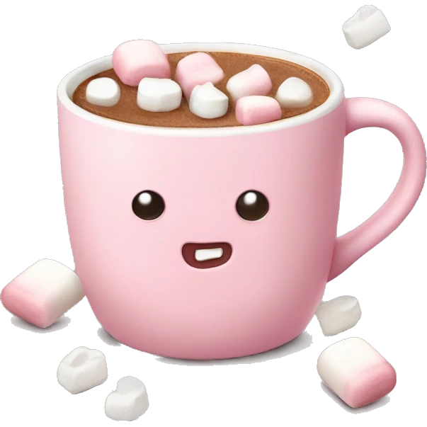 Light Pink mug of hot chocolate with marshmallows  emoji