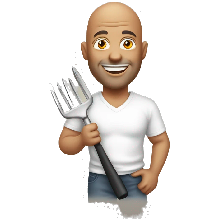 smiling bald men middle aged man with tshirt holding braai tongs emoji