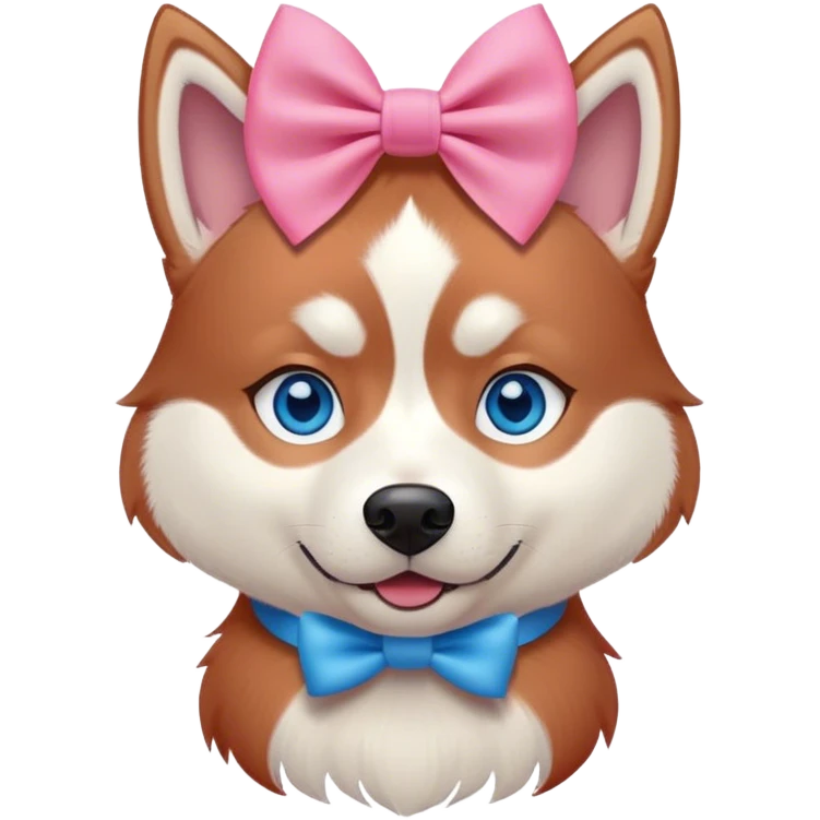 disney-style red siberian husky with blue eyes wearing a pink bow emoji