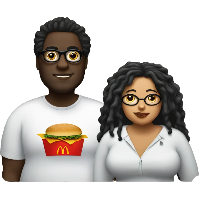 Fat black man with dreads with fat Latina with glasses and curly hair eating McDonald’s  emoji