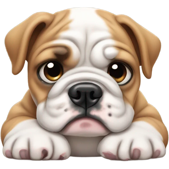 A English bulldog puppy with a a tear emoji