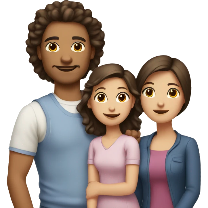 A family with one dad, one mom and one daughter with white skin, brown dark eyes and brown dark hair emoji