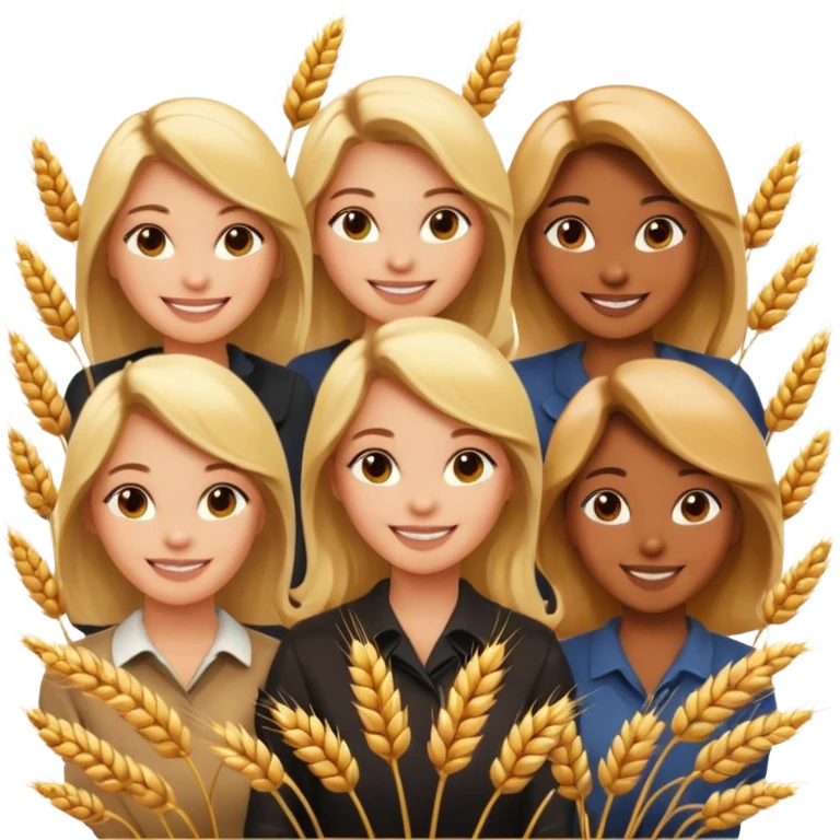 women happy satisfied in different angel with minimal wheat flying arround emoji