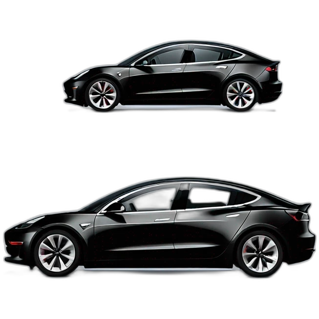 one Black color Tesla Model 3 in high speed motion side view emoji
