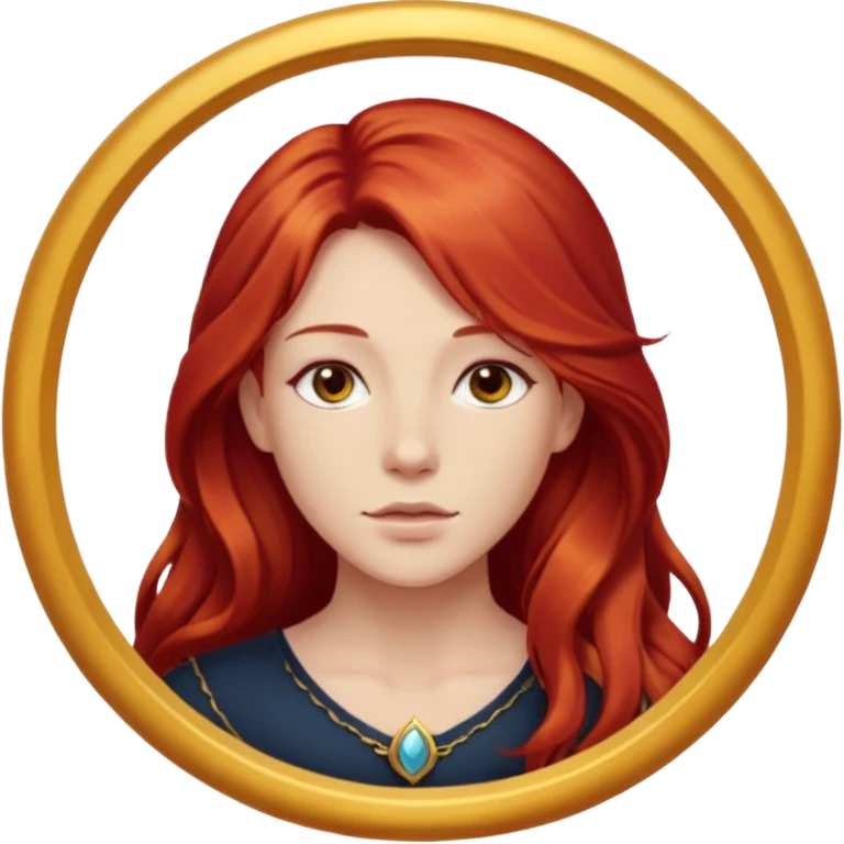 une personne joli, aved des cheveux long rouxde face dans un rond  emoji