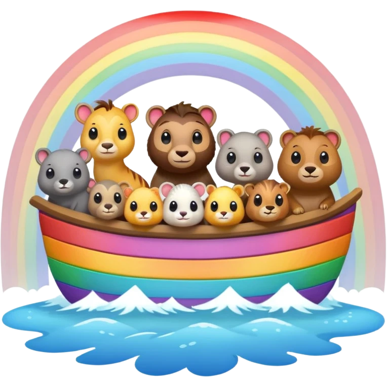 Cute ark with animals peeking out, rainbow in background emoji