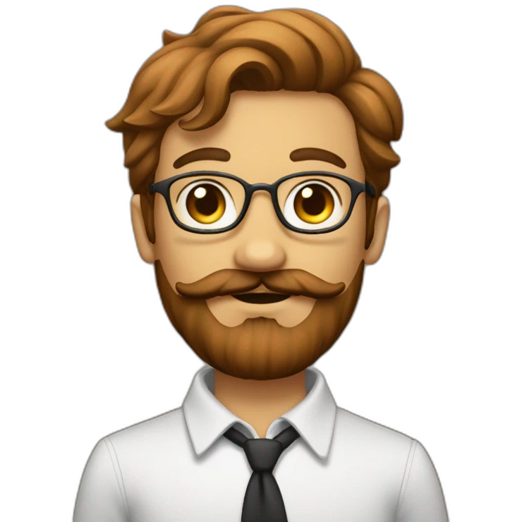 Un adolescent avec une légère barbe marron et une légère moustache, avec les cheveux court et qui tombe en avant emoji