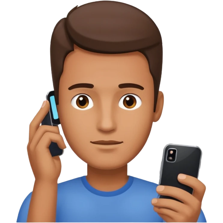 a guy holding a phone horizontally on his forehead like it was a card emoji