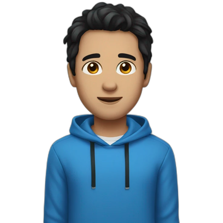 man in blue hoodie black hair and blue eyes emoji
