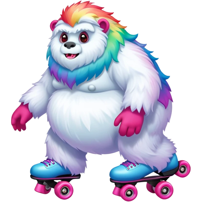 fat rainbow pink red yeti roller skating  emoji