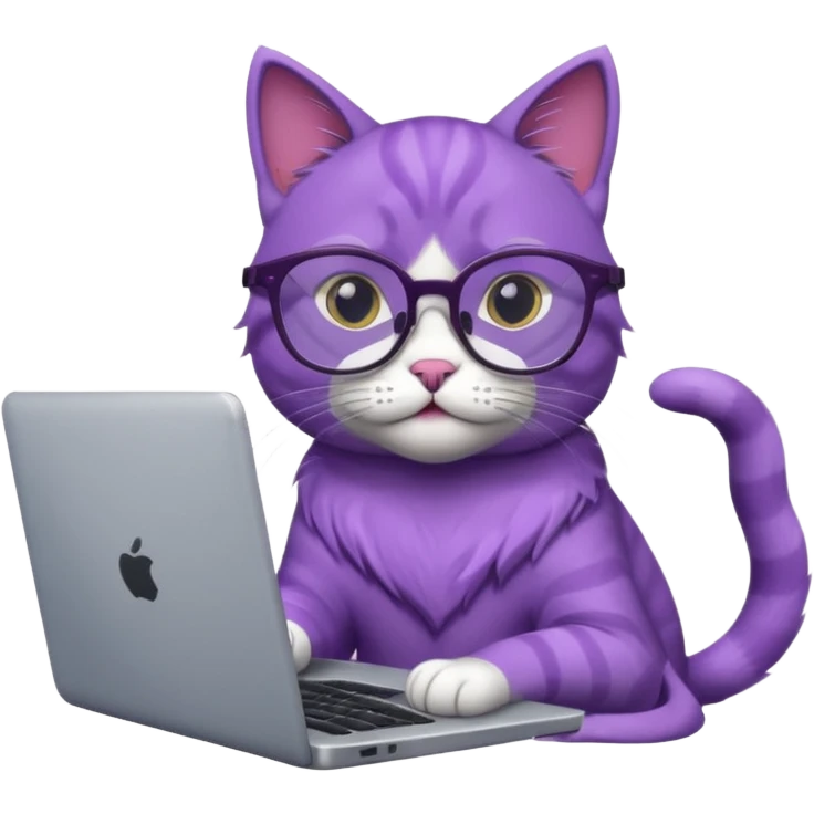 smart purple cat in glasses with laptop emoji