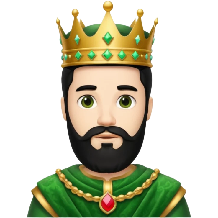 bearded king with crown and green outfit black hair emoji