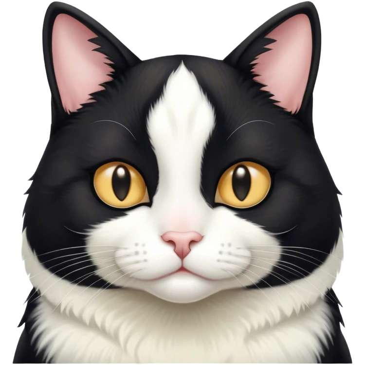 Female Tuxedo Cat with more white than black, similar to a cow emoji
