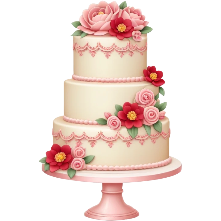 Romantic pastel wedding cake with warm-colored pink and red flowers emoji