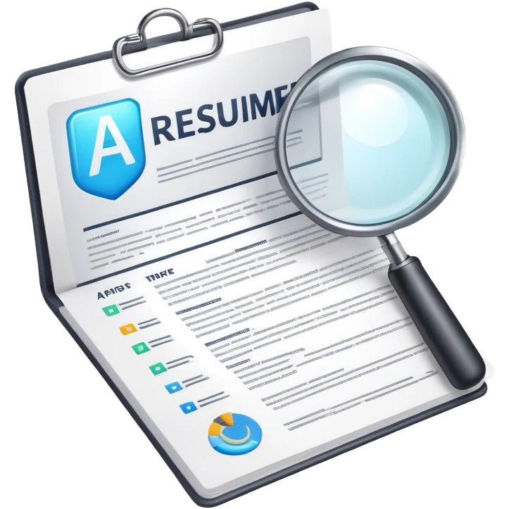 AI Resume Analyzer App logo with document and magnifying glass, 3D style emoji