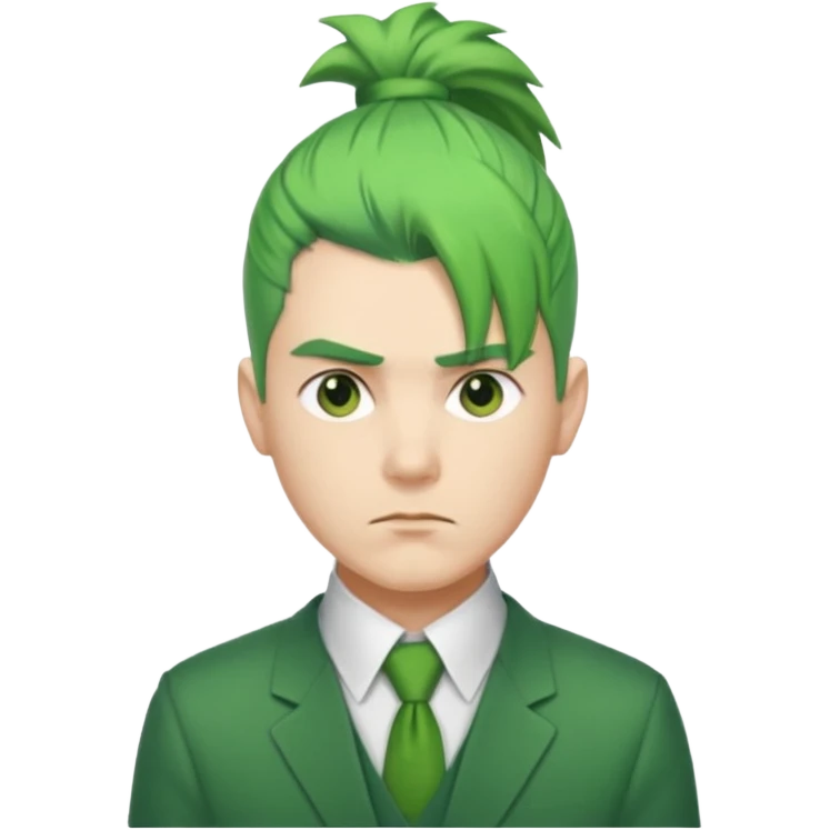 Man with Green Ponytail – green tied hair, calm serious face. emoji