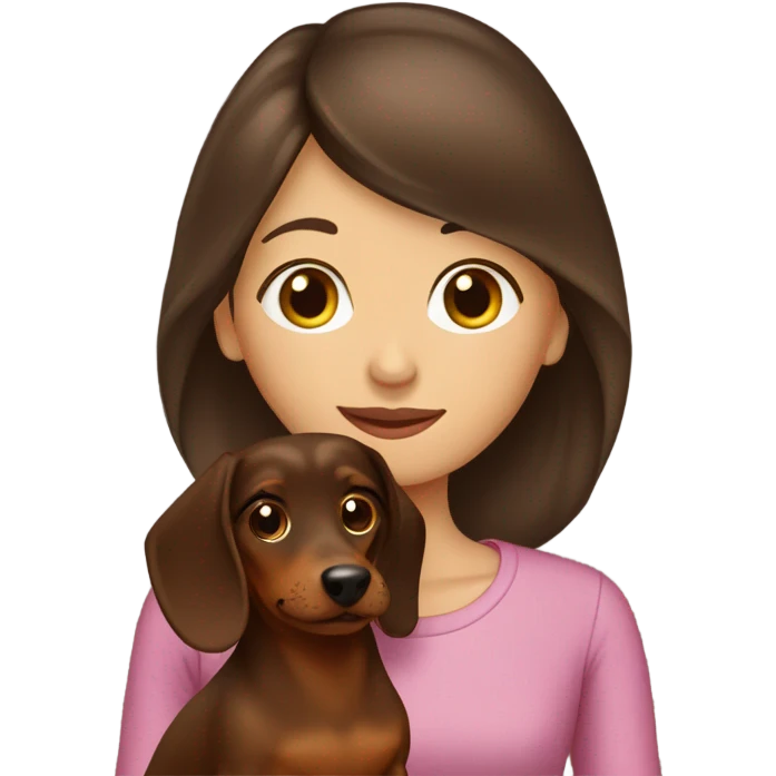Brunette girl kissing brown dachshund emoji