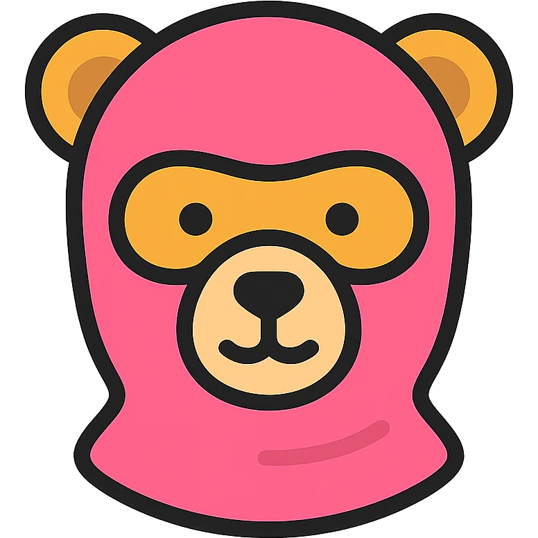 bear wearing a pink balaclava, color outline icon emoji