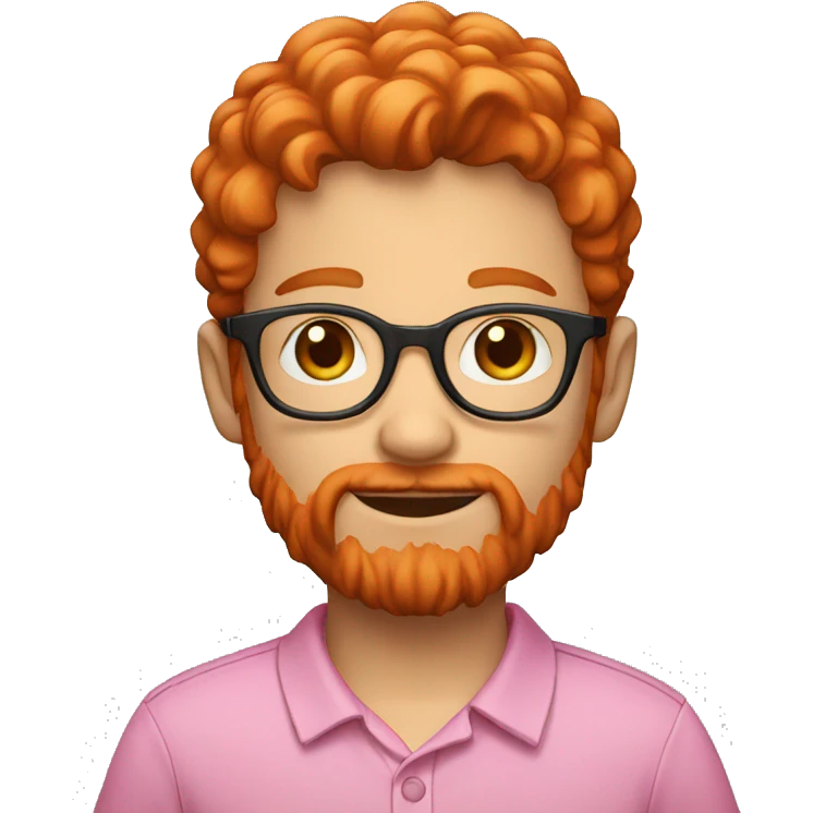 red hair boy with a beard small glasses and pink polo emoji