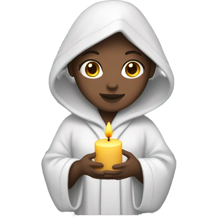 White girl wearing grey robe holding candle  emoji