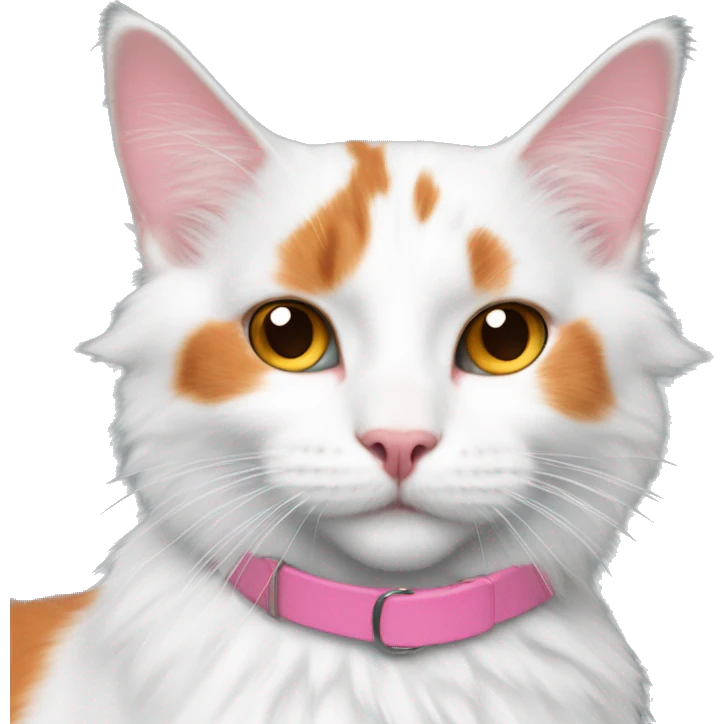 fluffy white and orange turkish van cat with pink collar emoji