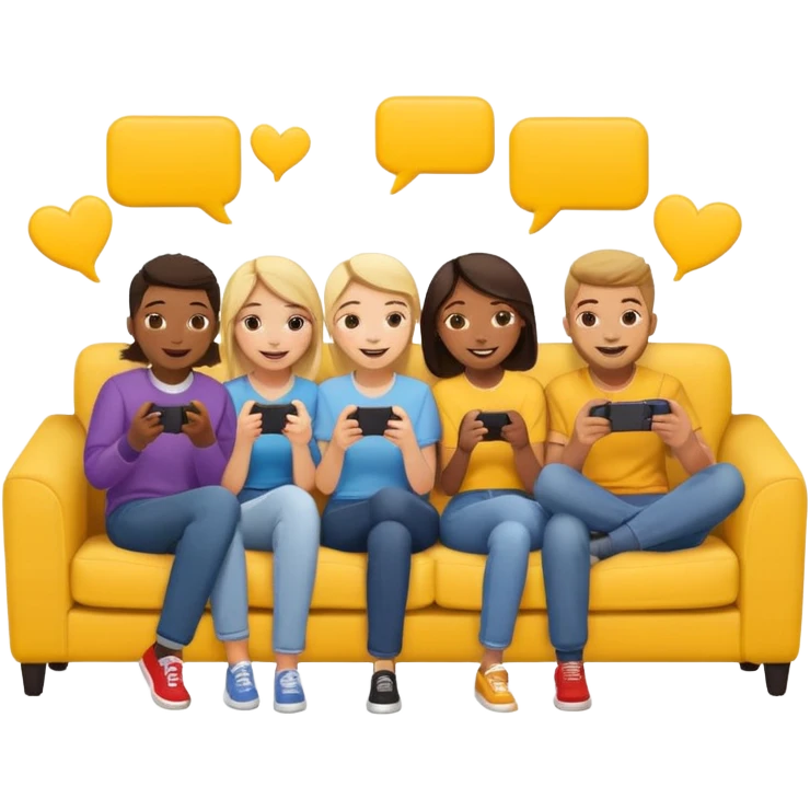 group of friends on couch playing a game couch should be deep yellow color emoji