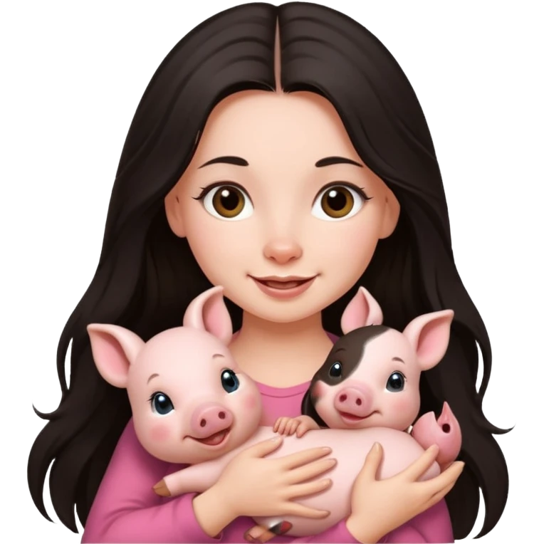 Ragazza bellissima sexy capelli lunghi scuri con un piccolo maialino emoji