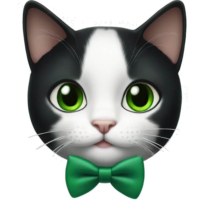 tuxedo cat with green eyes wearing a green bow tie  emoji