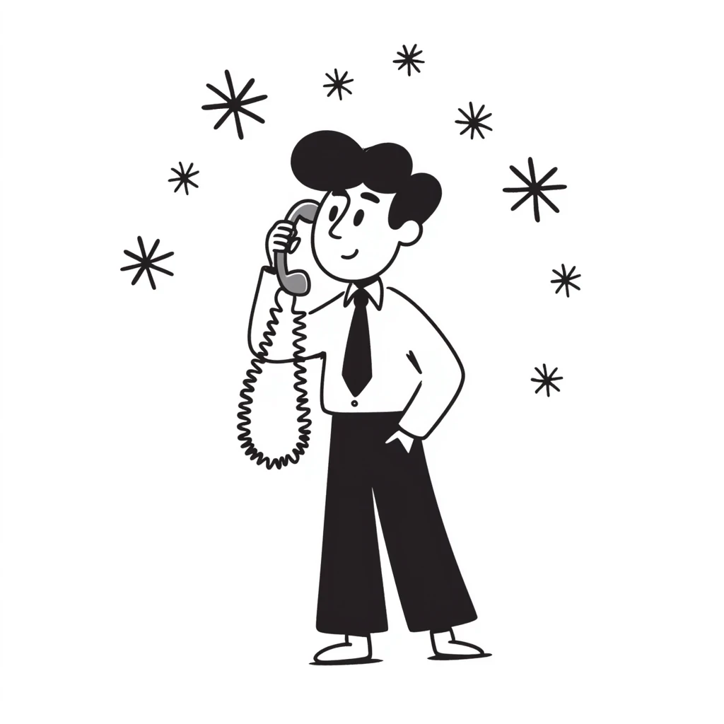 Business person with telephone and snowflakes around, representing a cold call emoji