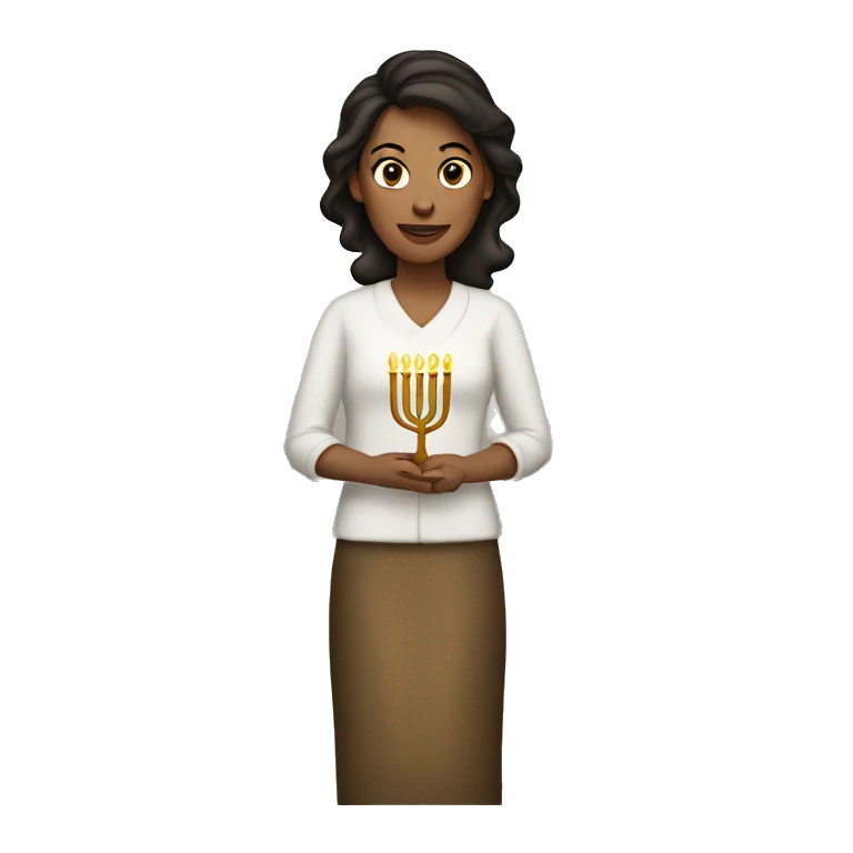 A white brunette woman holding a menorah emoji