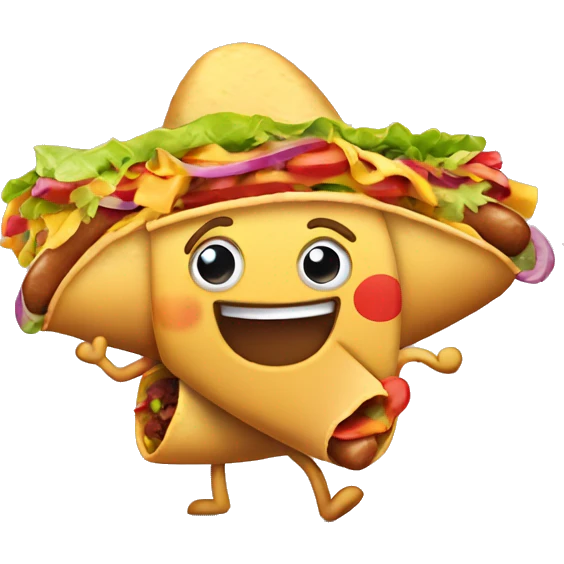 Happy mexican taco holding a hotdog dancing emoji
