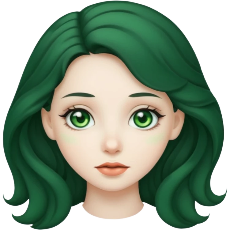 Girl with pale skin, green eyes, black wavy hair  emoji