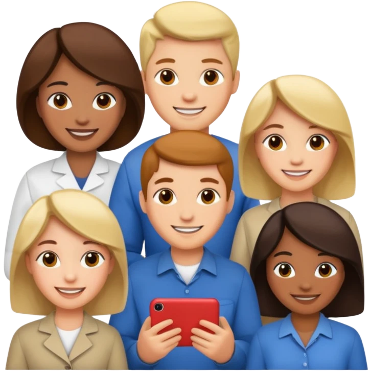 a group of people building something together, looking happy emoji