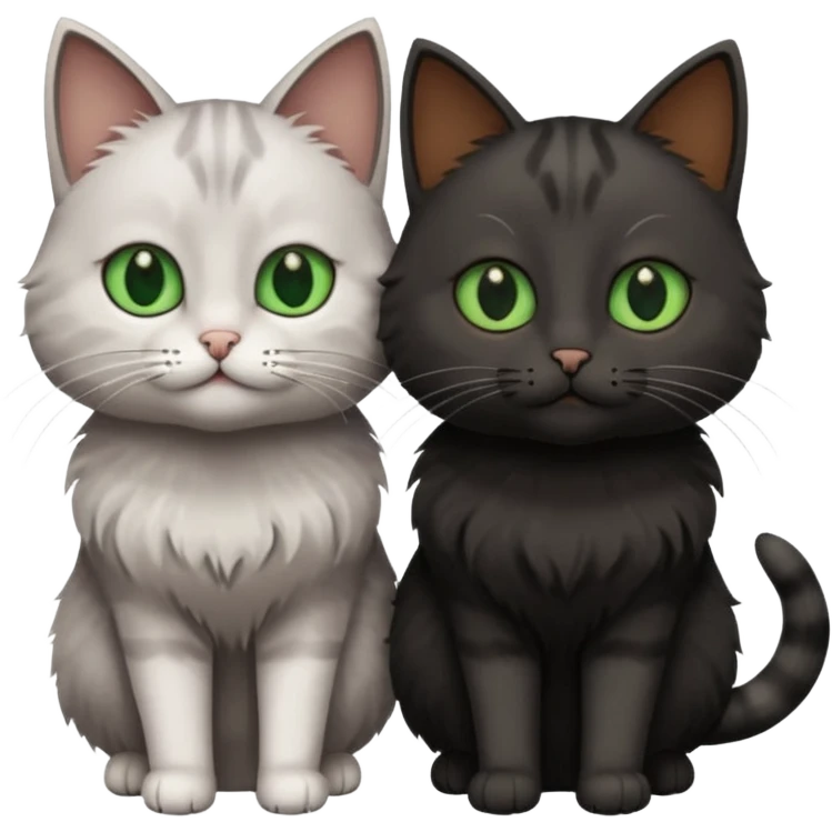 Can you make an emoji of two cats looking at each other, one black with brown eyes and the other gray with green eyes? emoji