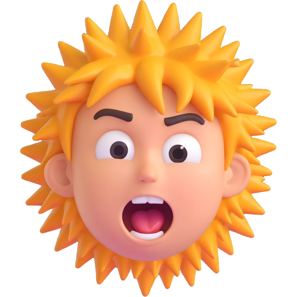 emoji with spiky messy hair, droopy eyelids, open mouth yelling, showing exhaustion and frustration emoji