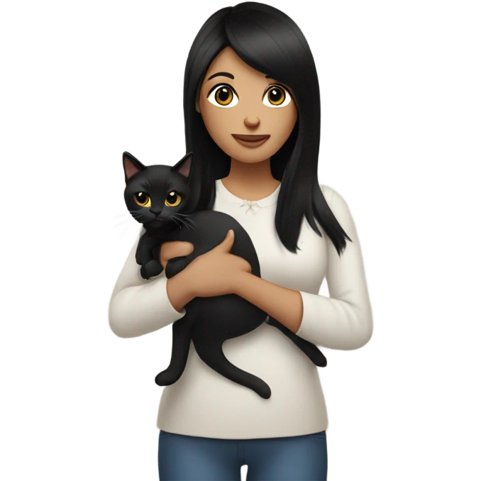 Lady with black straight hair holding a cat emoji