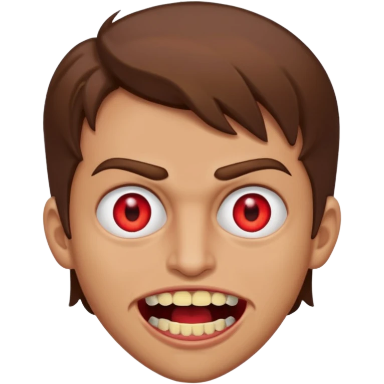 does evil things guy brown hair wide open mouth with red pupils but slightly yellow eyes and teeth emoji