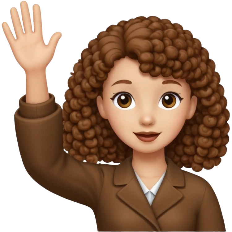Brown poodle waving hand with pony tail girl emoji