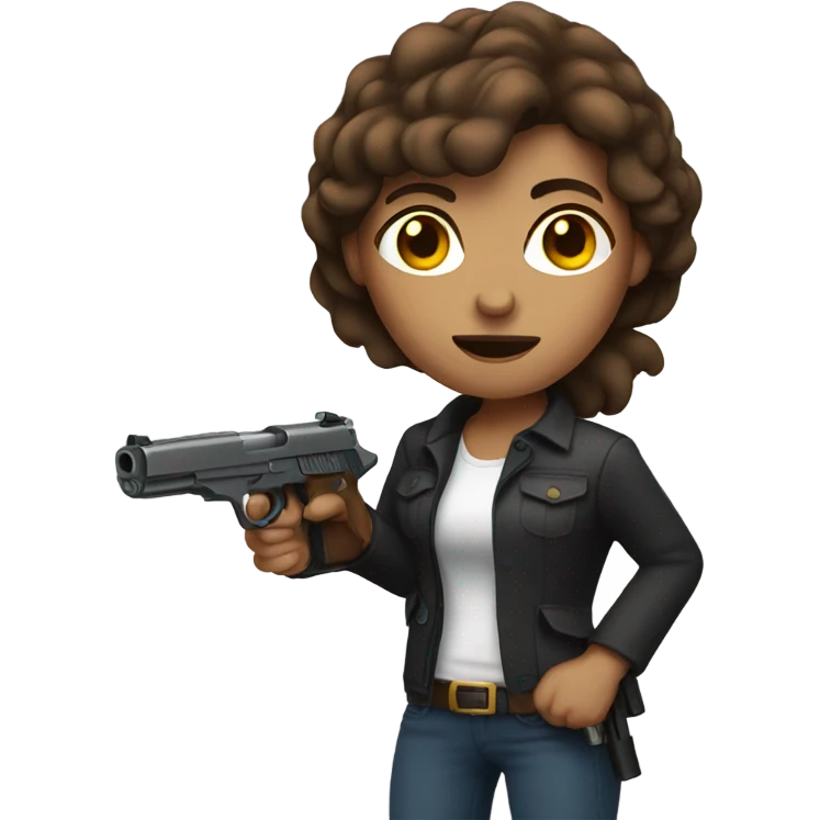 brown hair woman holding gun  emoji