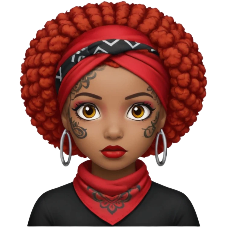 afro hair with red head bandana and lots of face tattoo black skin girl emoji