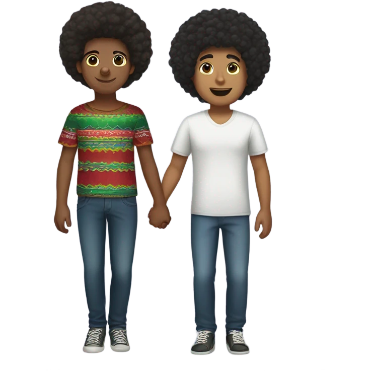 Mexican boy and Afro holding hands emoji