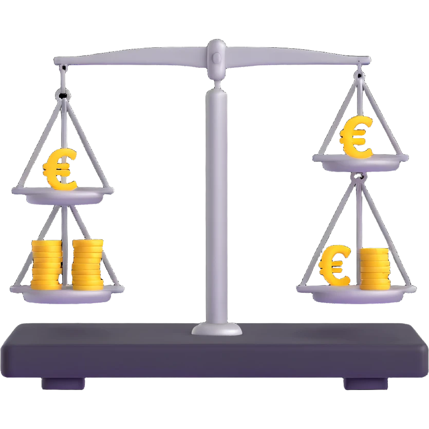 Balance scale with Euro symbols in the trays emoji