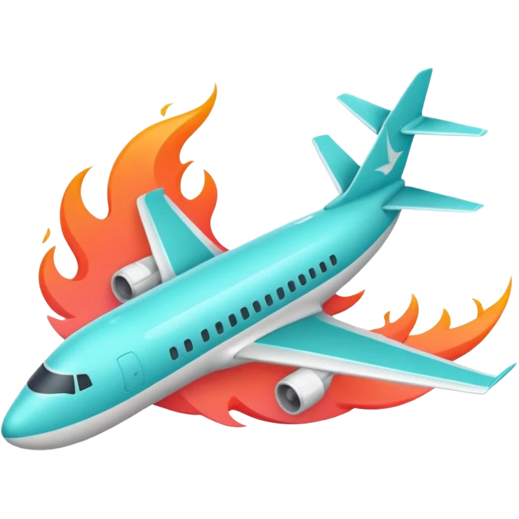 Minimalist flame combined with airplane outline icon, thin contour, monoline vector, premium travel promo emoji, aqua teal and light coral, transparent background, 512x512 emoji