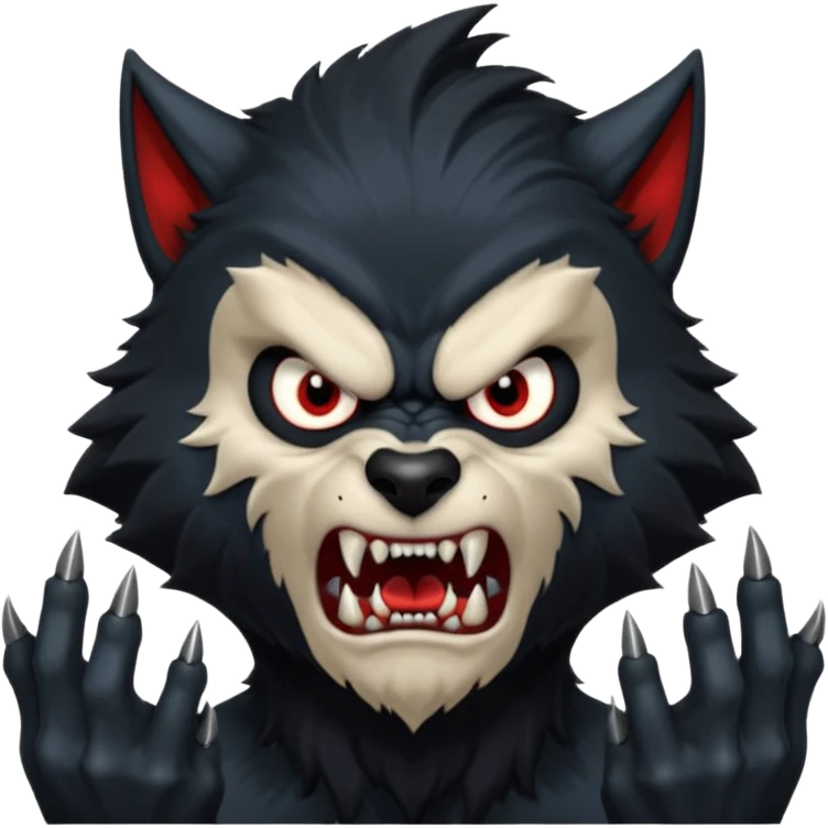 Create an emoji of Werewolf half bodied till waist sharp nails angry face black emoji