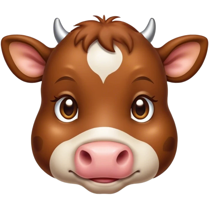 Cinematic Cute Brown Cow Portrait Emoji, Head tilted playfully and inquisitively, featuring a glossy, rich brown hide with a natural sheen, round, sparkling brown eyes filled with gentle curiosity, Simplified yet irresistibly adorable features, highly detailed, glowing with a warm, friendly glow, high shine, affectionate and serene, stylized with a touch of country charm, bright and endearing, soft glowing outline, capturing the essence of a mischievous yet loving cow, so playful it feels like it could moo out of the screen and into your arms! emoji