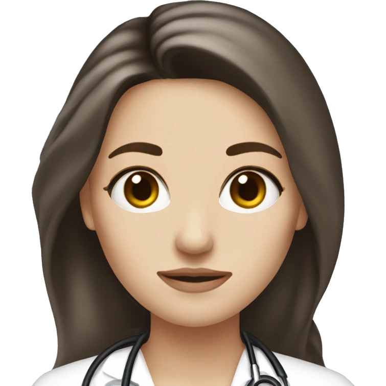 Pretty brunette long hair doctor, fairest skin, black eye color emoji