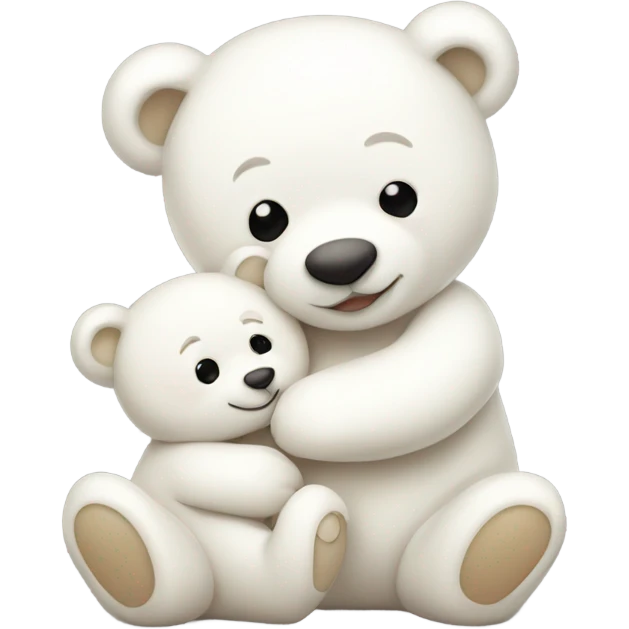 Happy white momma teddy bear hugging a happy white baby bear emoji